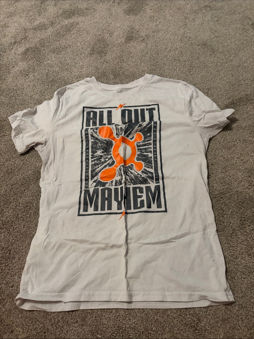 Orangetheory White Short-Sleeve 'All Out Mayhem' Tee with Orange Logo
